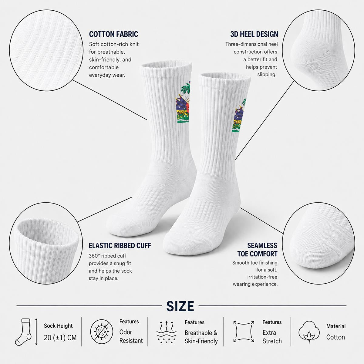 Embroidery Sports Cotton Crew Socks|Cotton