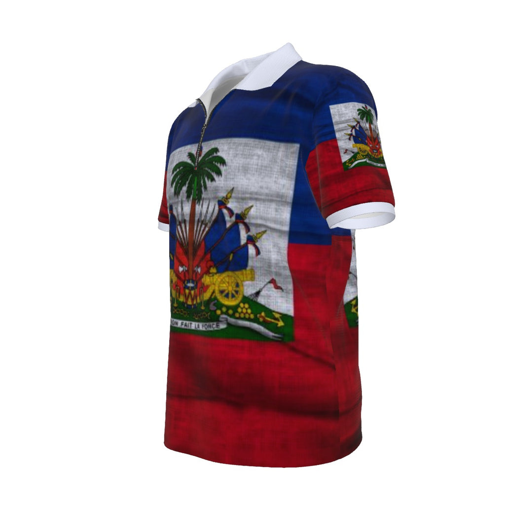 All-over Print Men's Polo Shirt with  Zipper