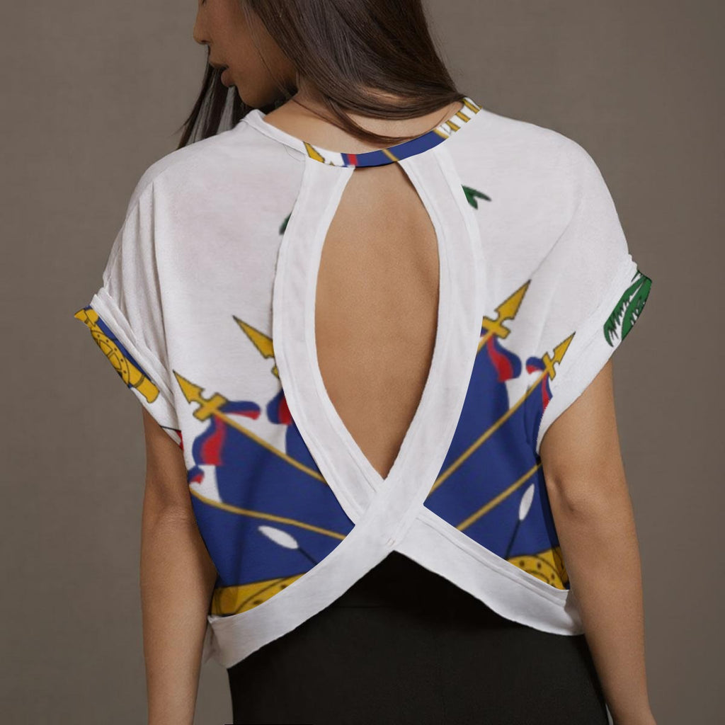 All-Over Print Women's Open-Back Crossover Workout Tee
